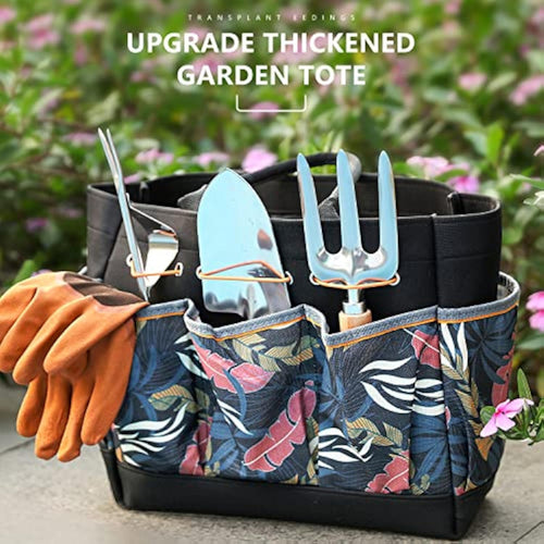 Grenebo 9-Piece Garden Tool Set – SK-5 Carbon Steel, Ergonomic Handles & Vintage Tote